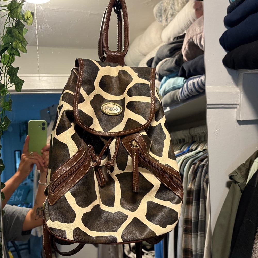 D&G Brown and Cream Giraffe Print Backpack